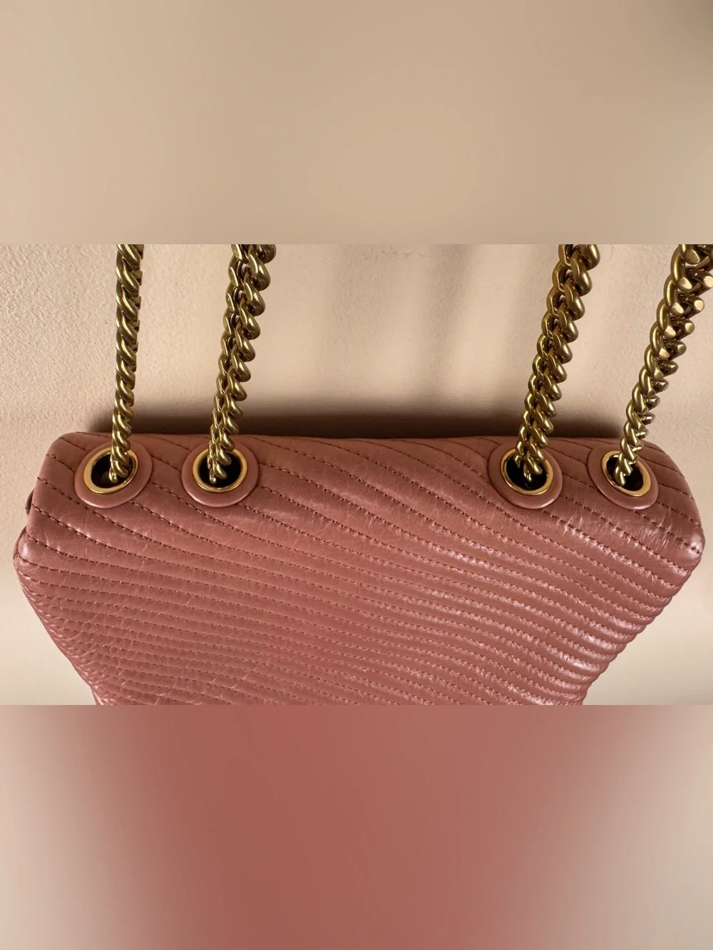 Tory Burch Kira Chevron Convertible Shoulder Bag Pink Leather with Dust Bag